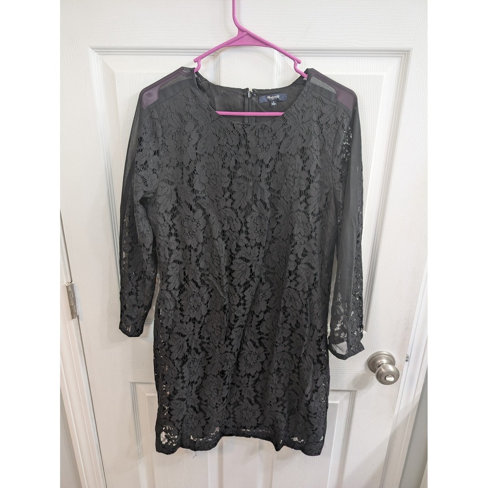 Madewell‎ Lace Shift Dress Womens Black Sheer Mesh Trim Lined - Size 2